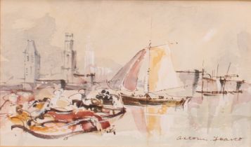 Anton Pearce (20th century) Venice, signed, watercolour and gouache, 10cm x 17.5cm