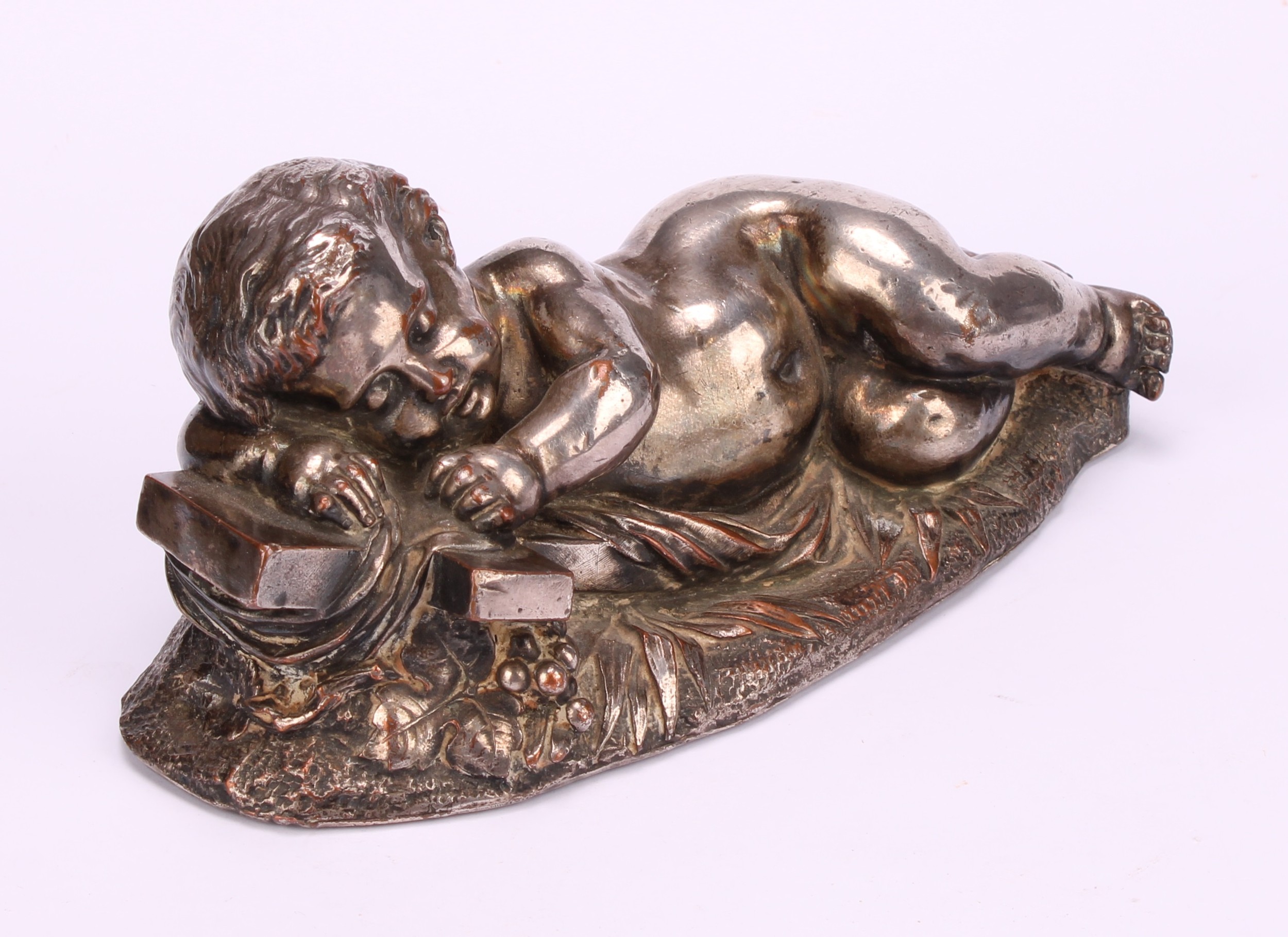 French School, late 19th century, a gilt bronze, Grape Picker, 13cm high; a silvered model, Sleeping - Image 9 of 13