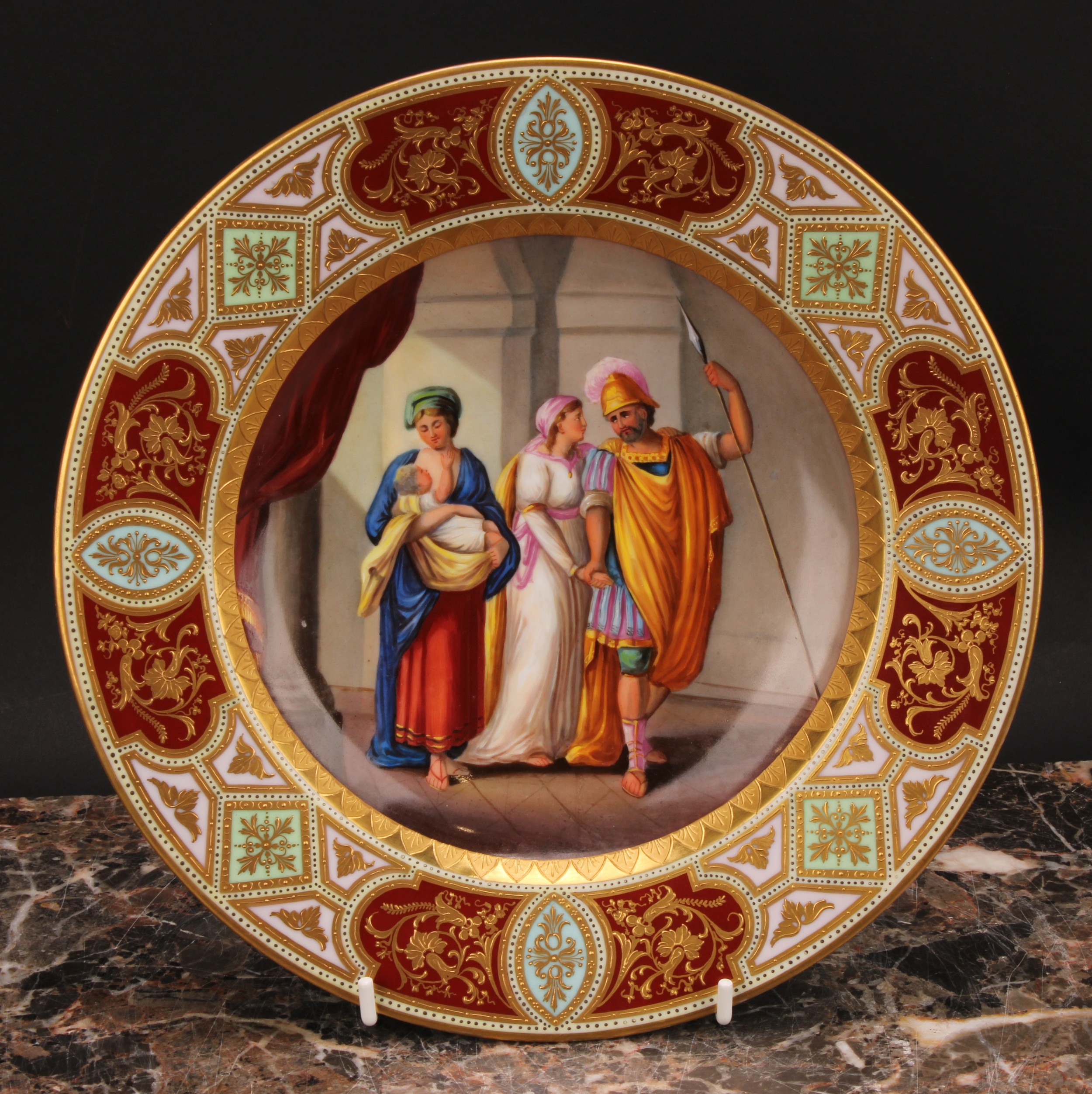 A Vienna dish, painted with Hector's Abscheid [farewell], from Homer's Iliad, 24.5ccm diam, blue - Image 2 of 4