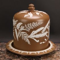 A large Victorian Staffordshire brown jasperware full-Stilton-size cheese dome, probably James