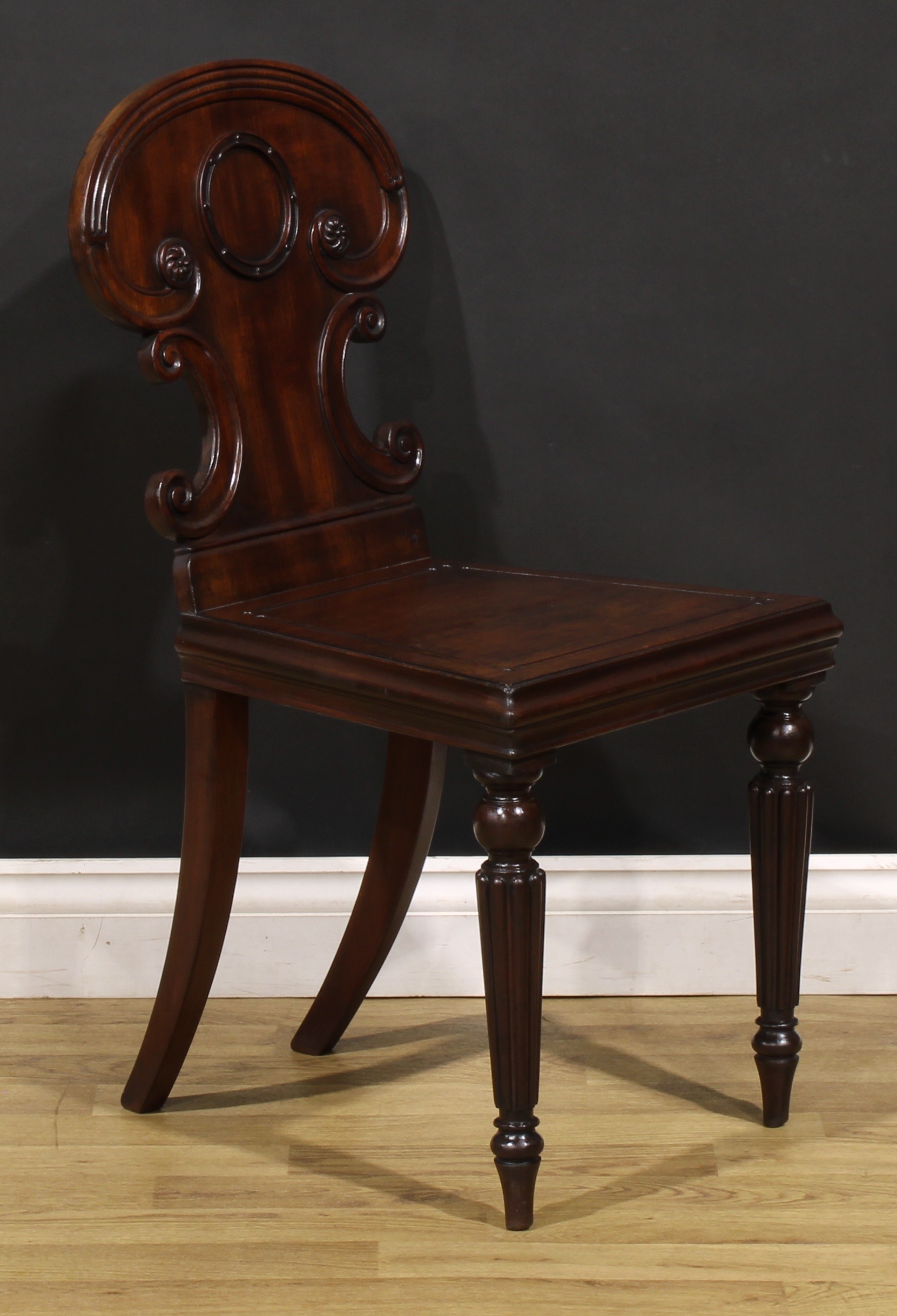 A pair of George IV mahogany hall chairs, in the manner of Gillows of Lancaster and London, each - Image 3 of 9