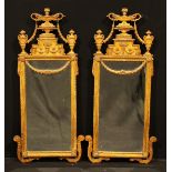 A pair of Louis XVI Revival giltwood and gesso pier glasses, rectangular mirror plates, the frames