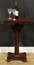 A George/William IV mahogany pedestal wine table, rounded rectangular top, cylindrical column,