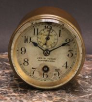 Automobilia - an early 20th century brass cased car dashboard timepiece, 6.5cm circular clock dial