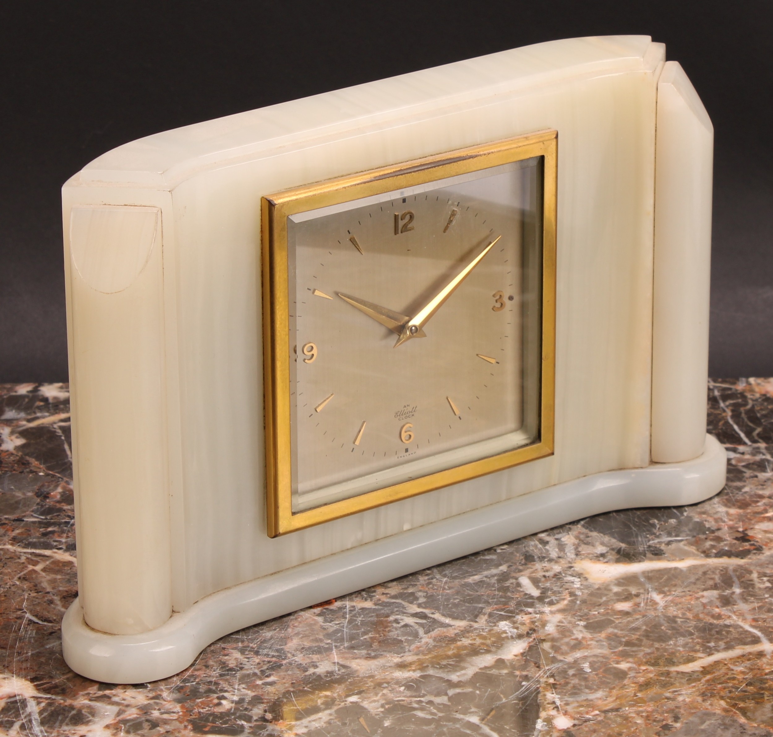 A mid-20th century onyx mantel clock, by Elliott, 9cm square silvered dial applied with Arabic - Image 2 of 3