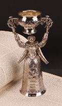 A Continental silver figural wager cup, of typical Renaissance figural form, 21cm high, import marks