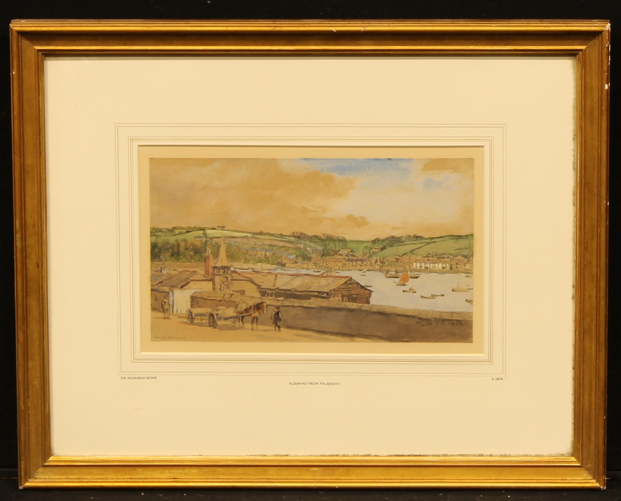 Sir David Muirhead Bone (1876 -1953) Flushing From Falmouth signed, dated 1910, watercolour, 19cm - Image 2 of 4