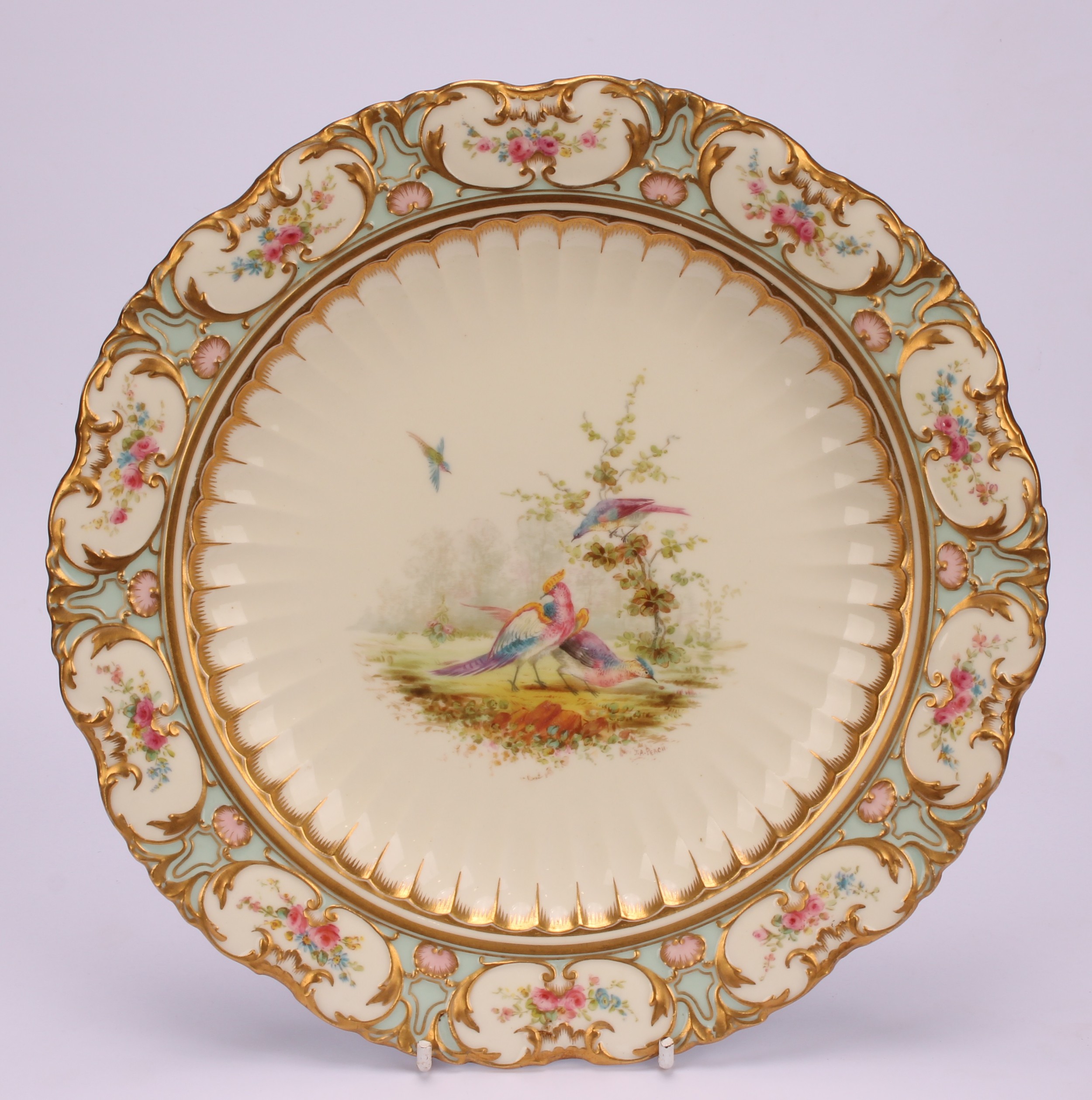 A Royal Crown Derby shaped circular cabinet plate, painted by Joseph Arthur Peach (1864 - 1951), - Image 2 of 4