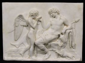After Bertel Thorvaldsen (1770-1844), a composition bas relief plaque, Cupid and Bacchus, 48cm x