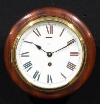 A mahogany railway or school type timepiece, 20cm spurious clock dial printed COVENTRY ASTRAL, Roman