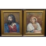 J. Charbonnier (19th century) a pair, Peasant Man and Woman, signed, one dated 1881, watercolours,