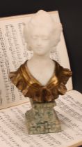 Verona (late 19th century), a gilt bronze and Carrara marble bust, of a fin de siecle beauty,