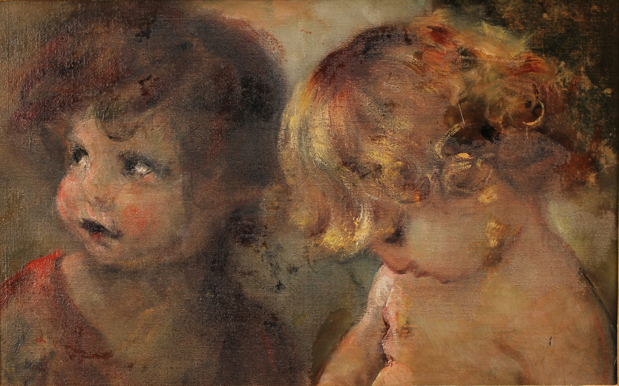 Continental School (early 20th century) Children, oil on board, 25cm x 40.5cm