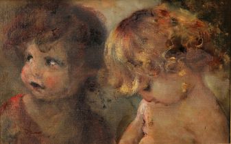 Continental School (early 20th century) Children, oil on board, 25cm x 40.5cm