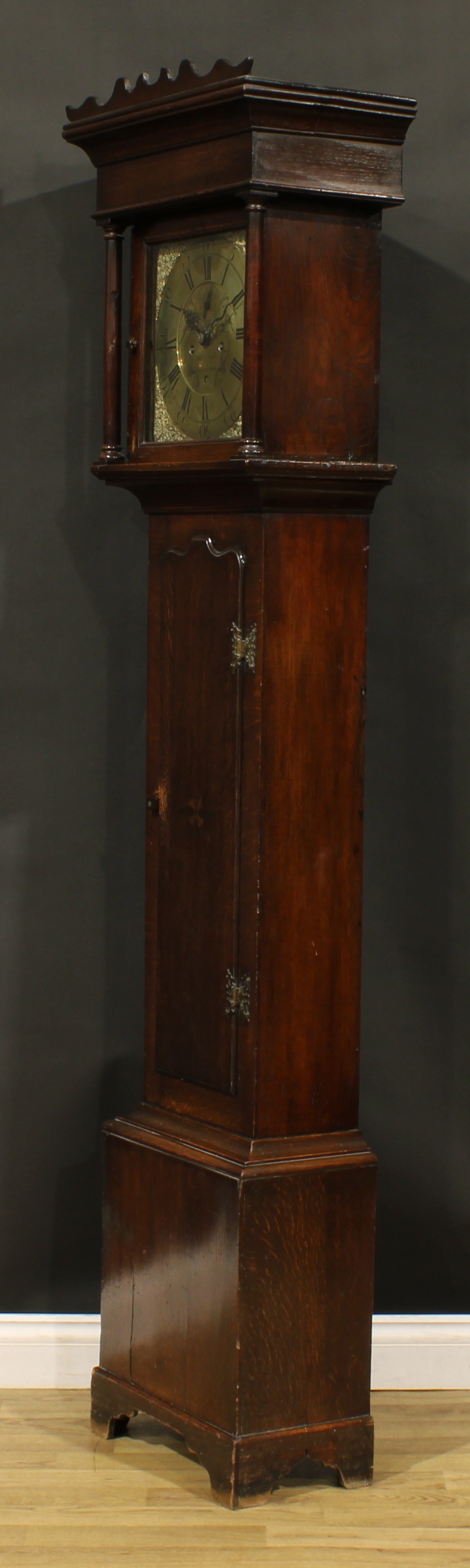 A George III oak longcase clock, 32cm square brass dial inscribed Natl Sanders, MANCHESTER, Roman - Image 3 of 6