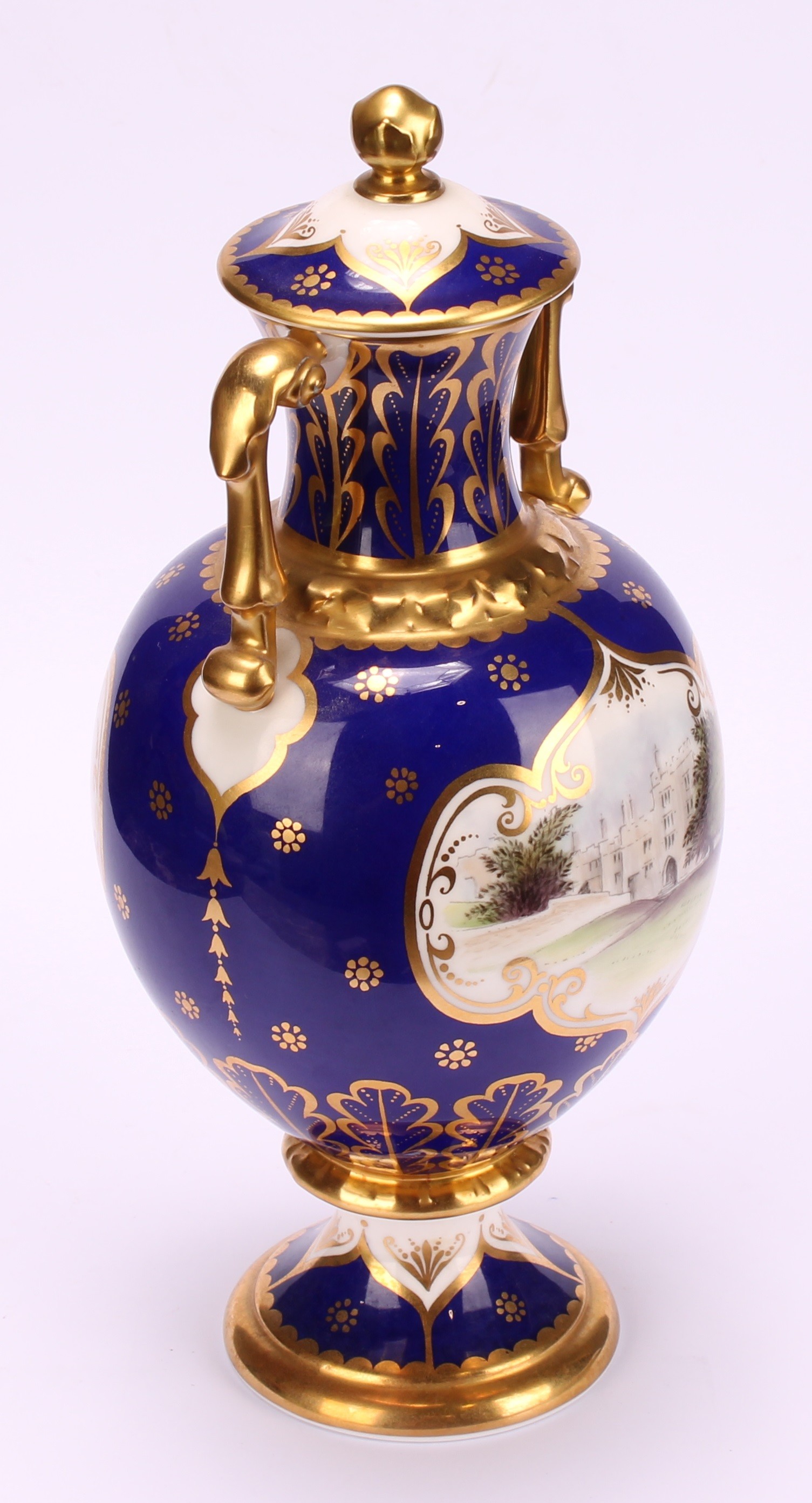 A pair of Royal Crown Derby pedestal ovoid two handled vases and covers, The Chatsworth Vase and The - Image 11 of 16