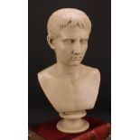 A Grand Tour style composition library bust, Gaius Julius Caesar Augustus, waisted socle, 53cm high