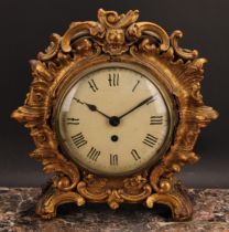 A 19th century gilt wood and gesso timepiece, 17cm convex painted clock dial inscribed with Roman