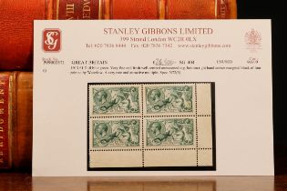 Stamps - GV 1913 £1 dull blue green block of four bottom r/h corner, well centered unmounted mint, a
