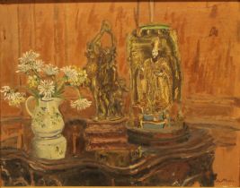 Du Plessis (early 20th century) Still Life signed, oil on panel, 32cm x 40cm Provenance: Thomas