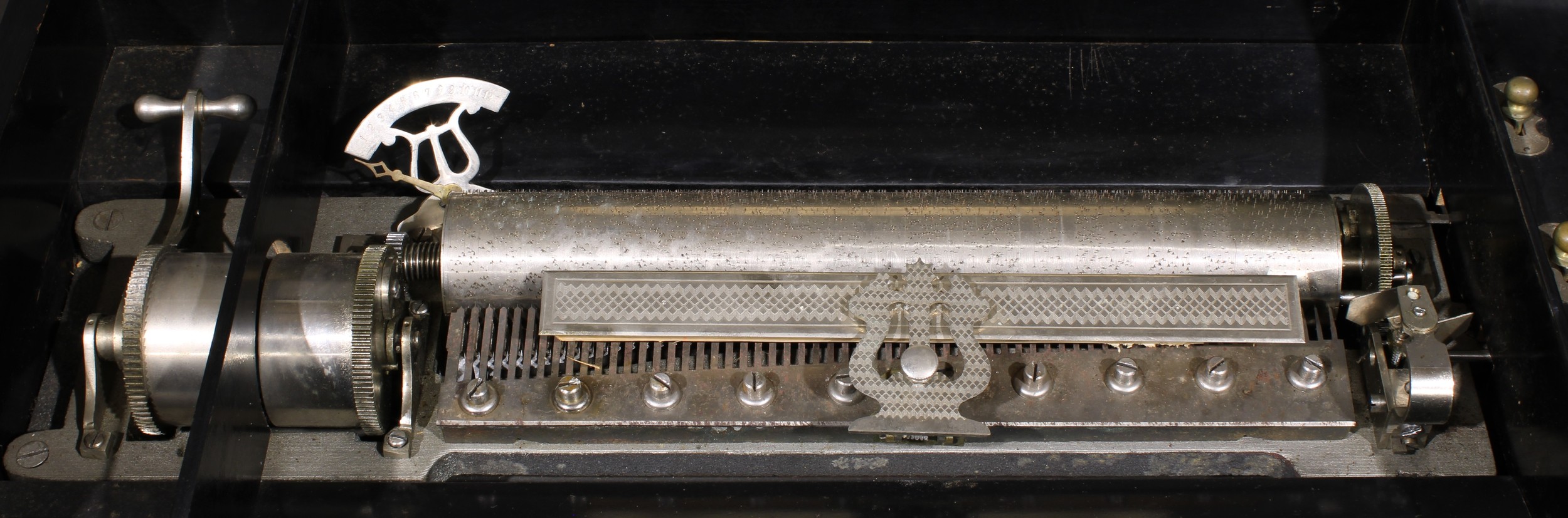 A 19th century Swiss ebonised music box on stand, 32.5cm cylinder playing twelve airs, serpentine - Image 2 of 2