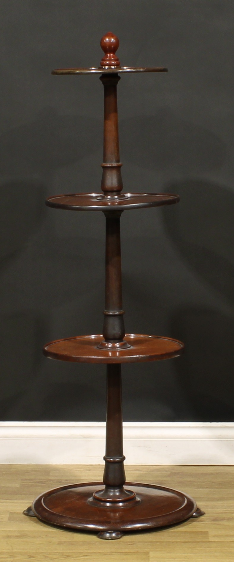 An early Victorian mahogany four-tier dumbwaiter, dished plateaux, shallow bun feet, 121.5cm high, - Image 3 of 3