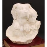Continental School, early 20th century, a white marble group, dog and child, indistinctly signed,