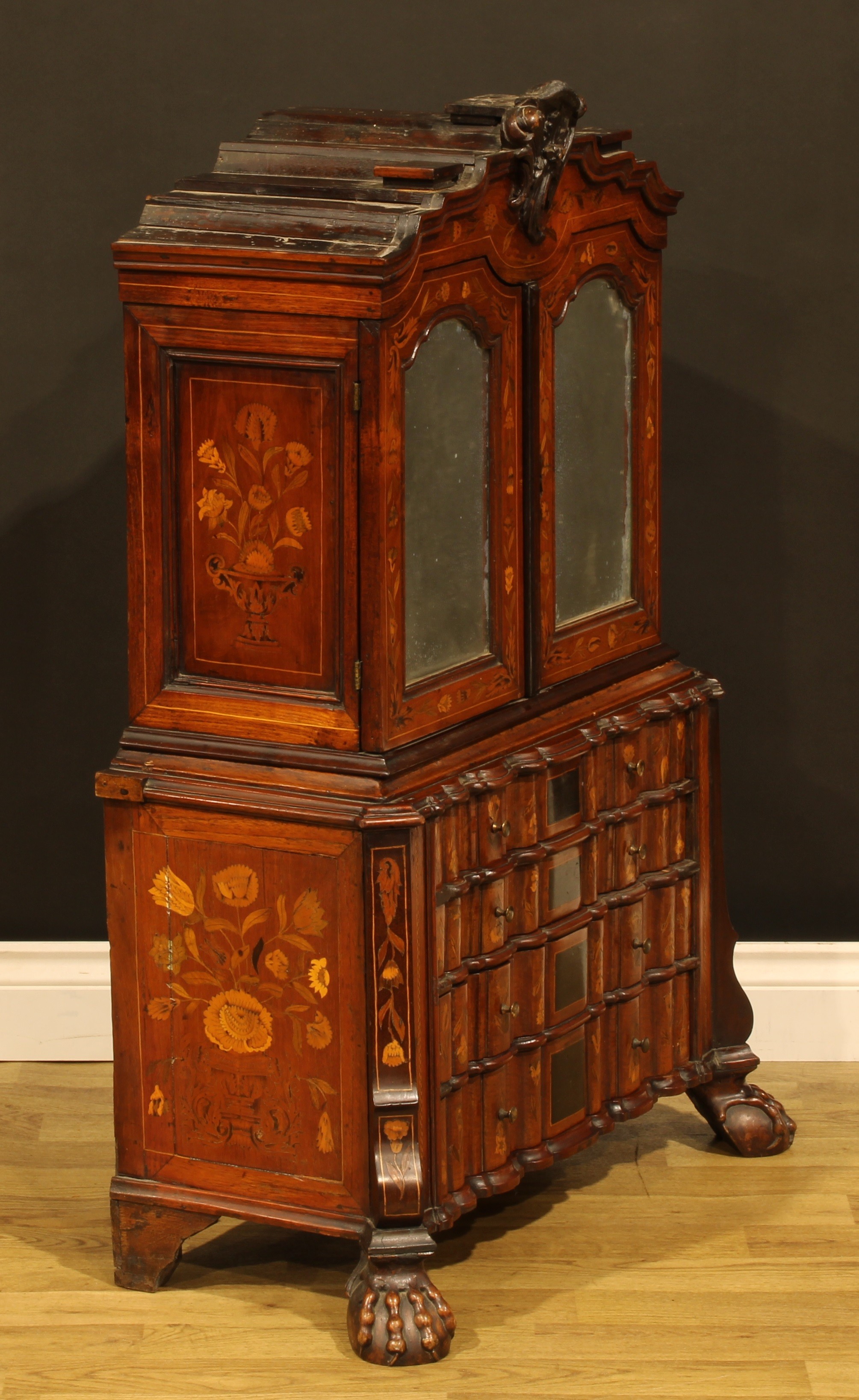 Miniature Furniture - an unusual 19th century Dutch marquetry arc-en-arbalète enclosed collector’s - Image 2 of 5
