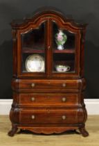 Miniature Furniture - a 19th century rosewood Dutch display cabinet or china closet, shaped arch