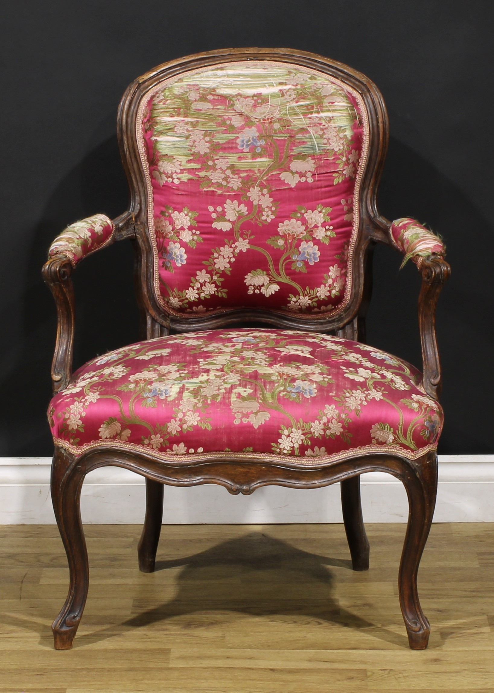 A pair of 19th century French Louis XV Revival beech fauteuil à la reine elbow chairs, 86cm high, - Image 2 of 9