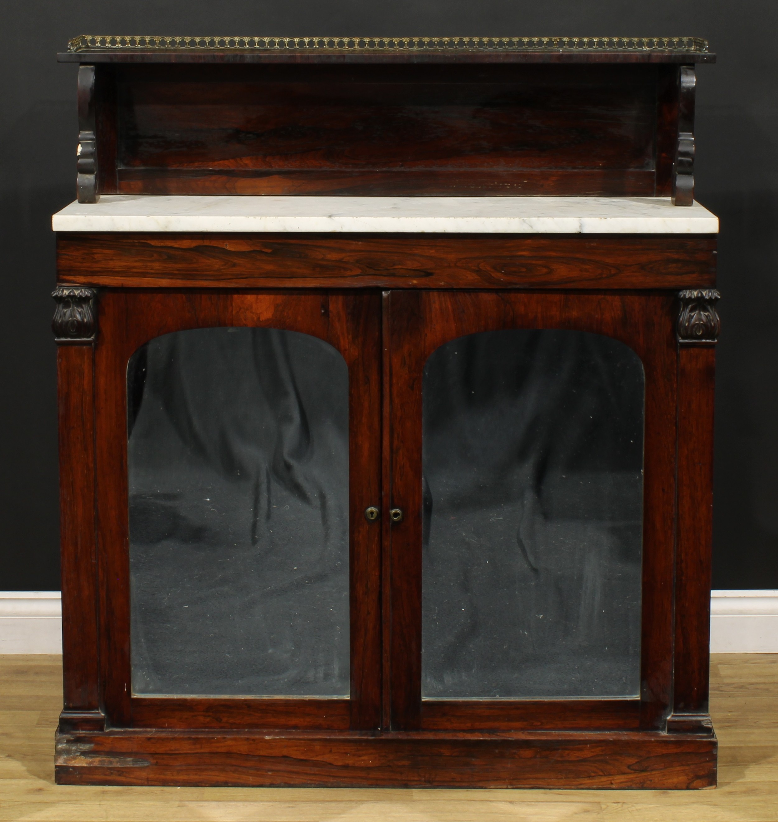A Post-Regency rosewood chiffonier, rectangular superstructure with shallow shelf, marble top - Image 2 of 2
