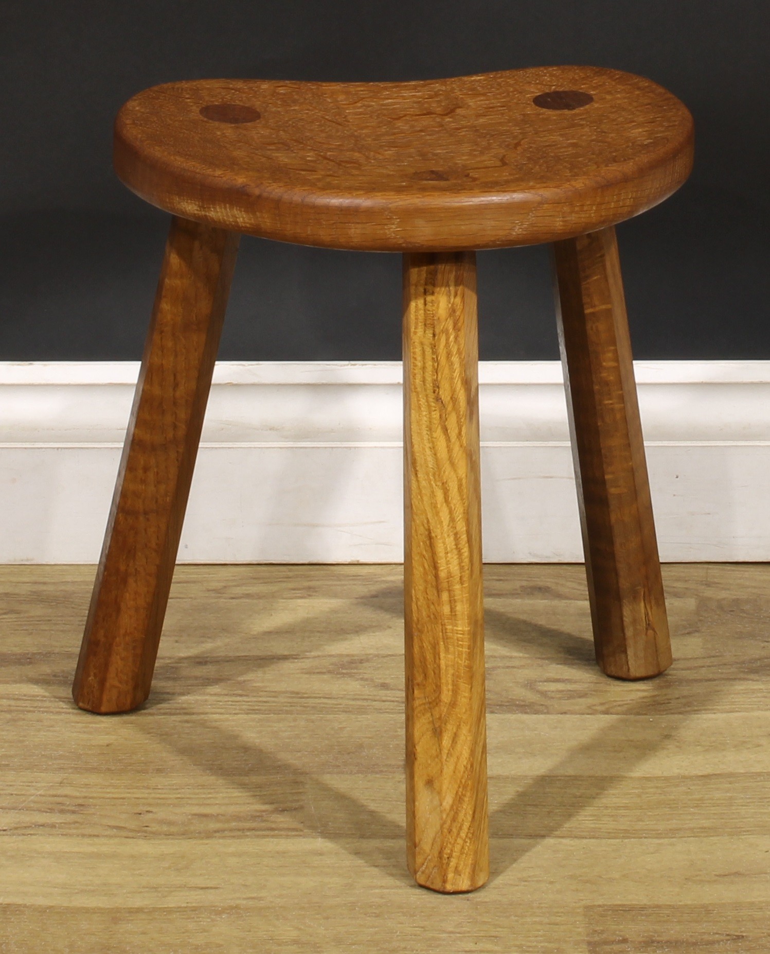 Robert Thompson, Mouseman of Kilburn, an oak milking stool, carved mouse signature, 35.5cm high, - Image 4 of 5