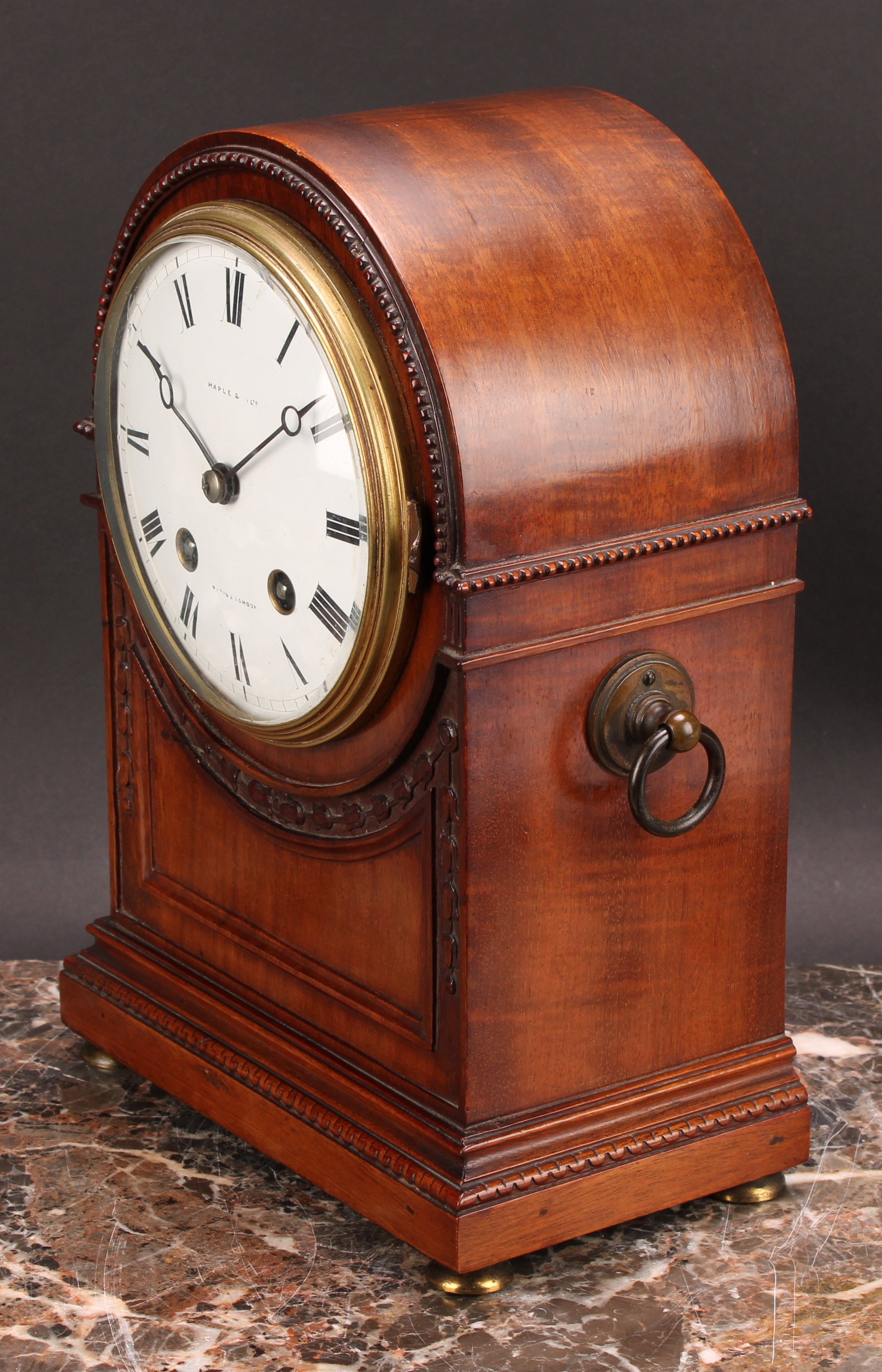 A Regency Revival mahogany mantel clock, 13cm circular enamel dial inscribed MAPLE & (CO) LTD, PARIS - Image 3 of 5