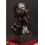Eduardo Rossi (1867-1926), a brown patinated bronze, bust of a young boy, signed in the maquette,