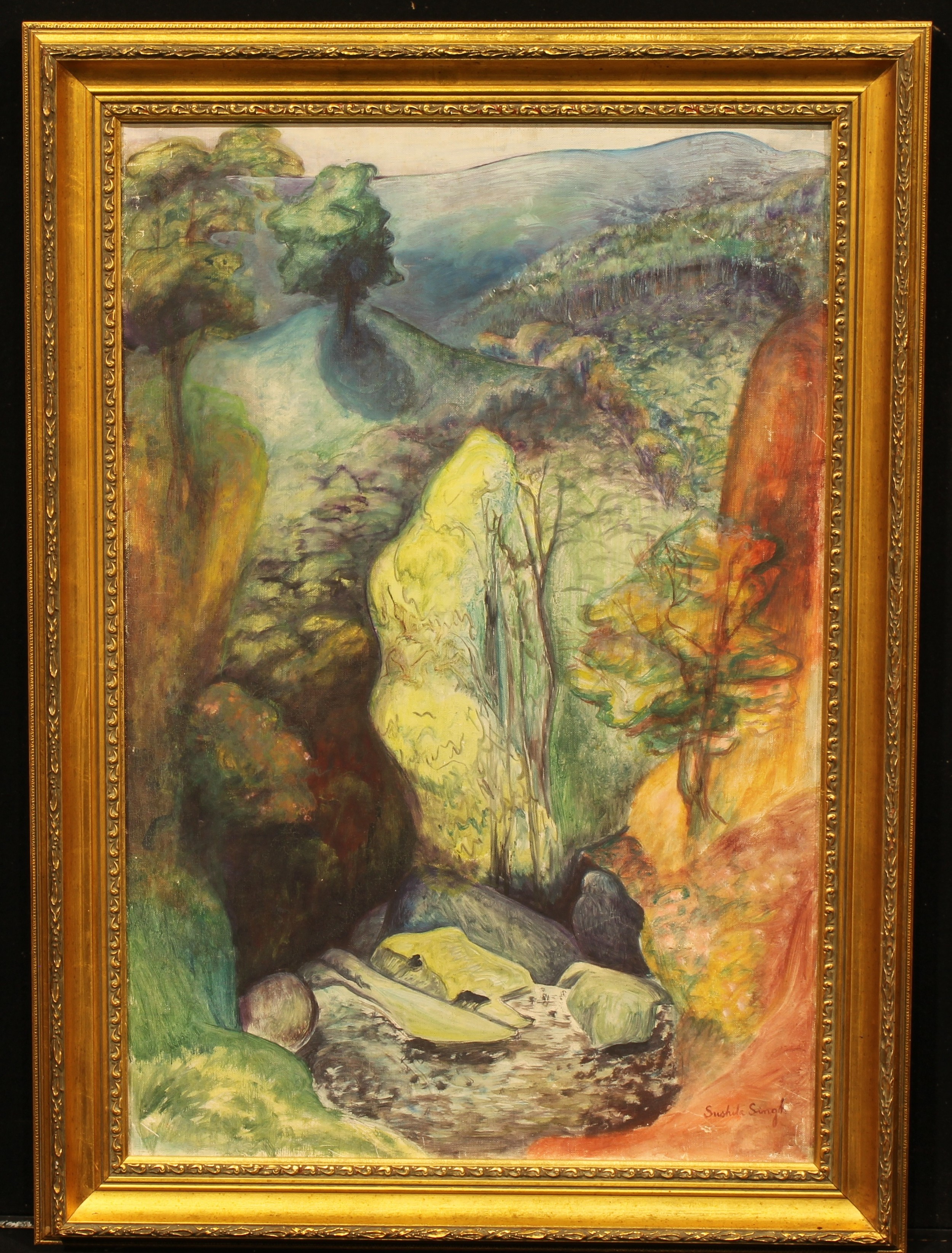 Sushila Singh (Indian 1904–1999) Valley of Desolation signed, oil on canvas, 75cm x 50cm - Image 2 of 4