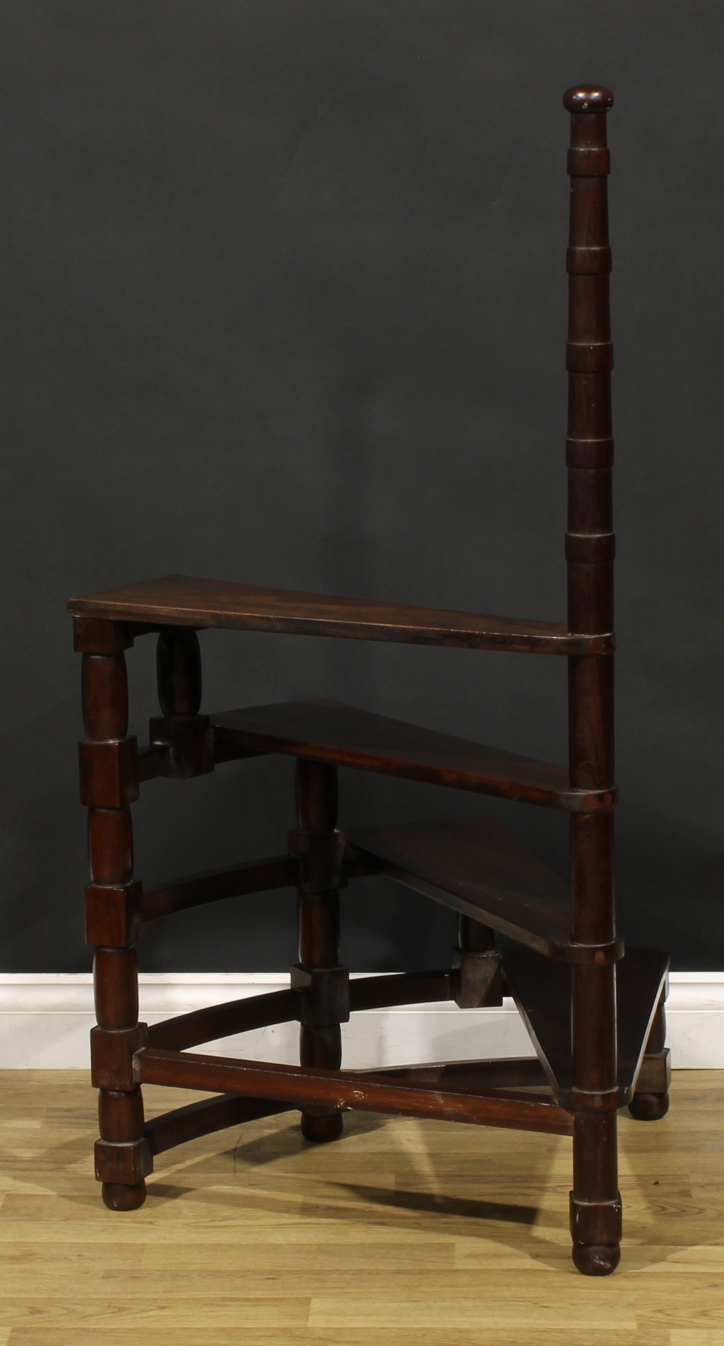 A set of George III Revival mahogany country house library steps, ring turned post, turned supports, - Image 3 of 3