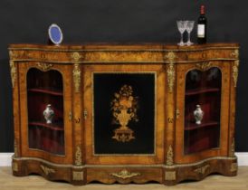A Victorian gilt metal mounted walnut and marquetry credenza, slightly oversailing top above a