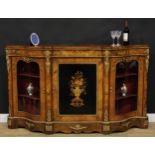 A Victorian gilt metal mounted walnut and marquetry credenza, slightly oversailing top above a