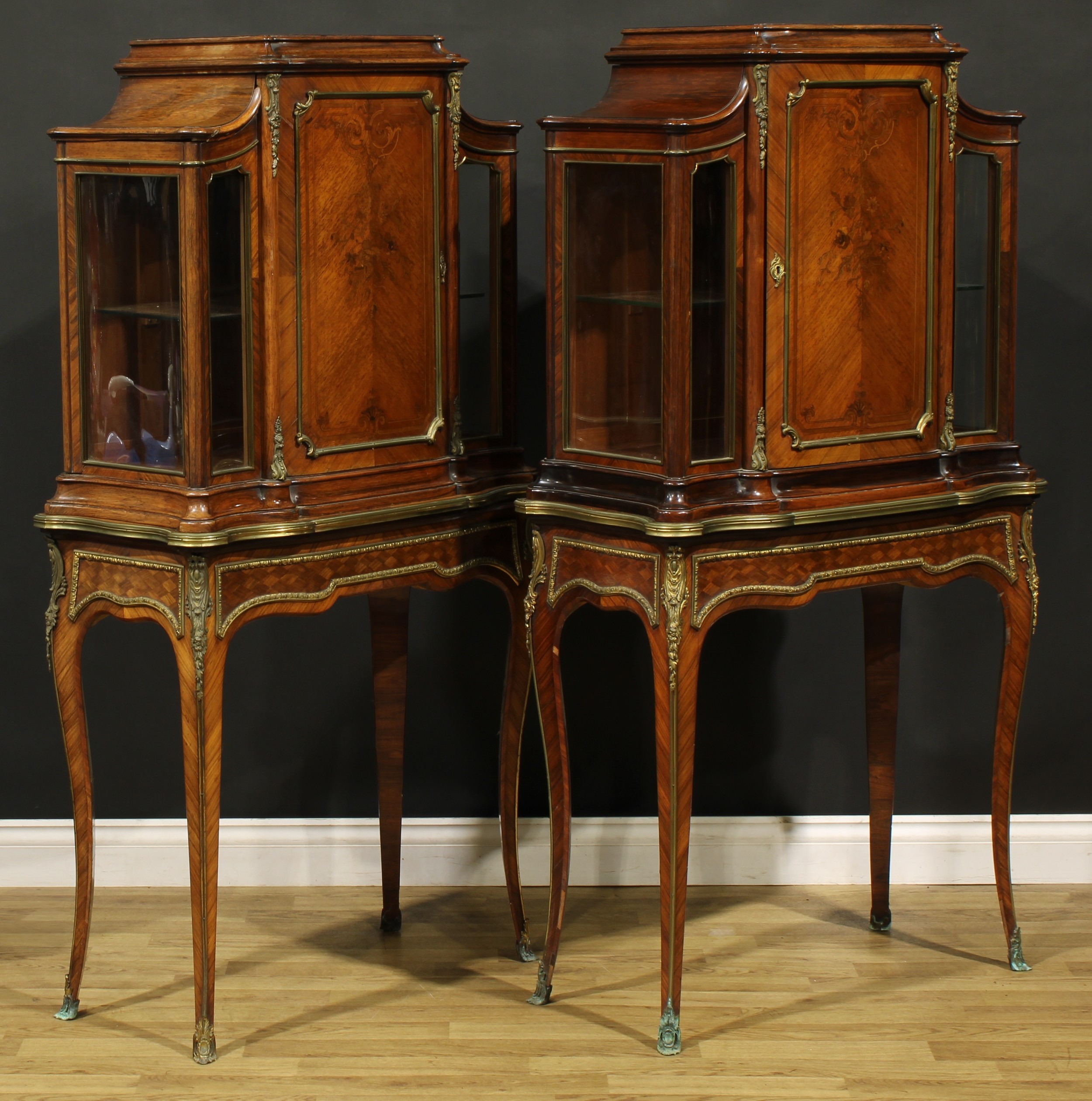 A pair of late 19th century Franglais gilt metal mounted rosewood, kingwood and marquetry pier - Image 2 of 3