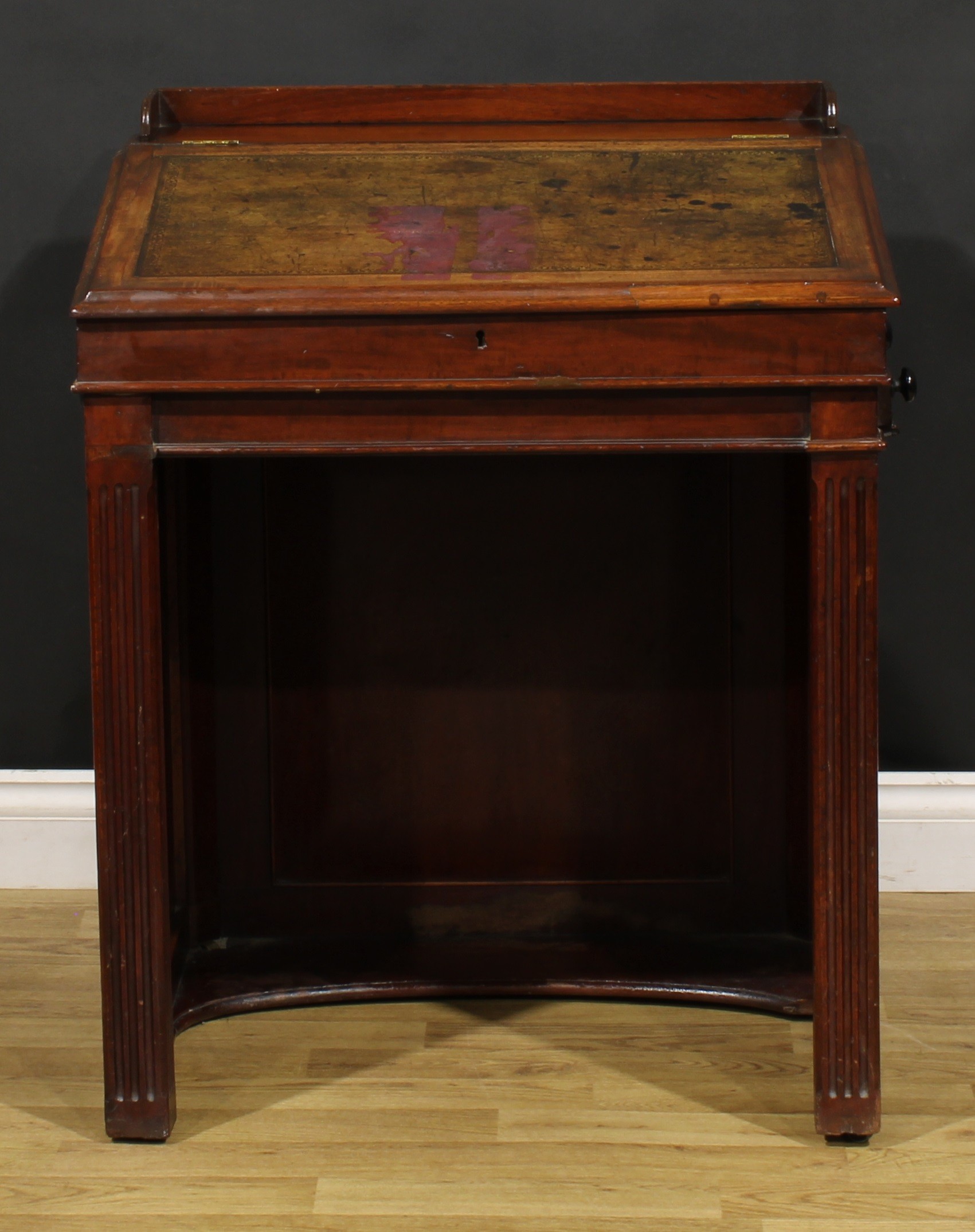 A 19th century mahogany architect’s or cartographer’s Davenport desk, hinged top with inset tooled - Image 3 of 6