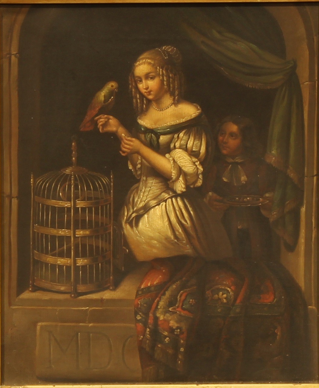 Continental School (19th century) The Bird Cage oil on canvas, 30cm x 25cm