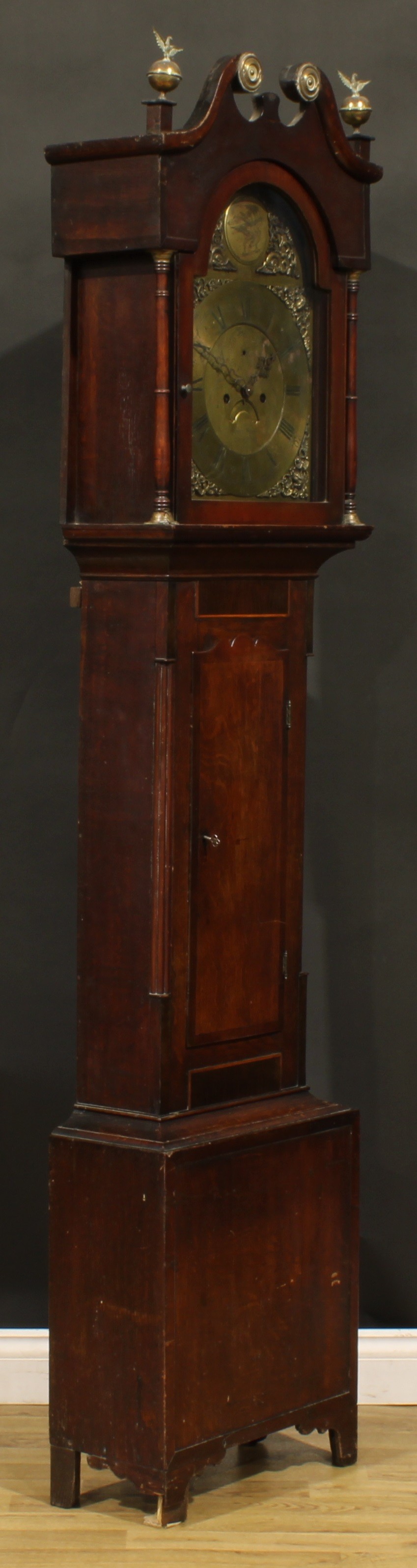 A George III Cornish oak and mahogany longcase clock, 33cm arched brass dial inscribed Roger - Image 2 of 6