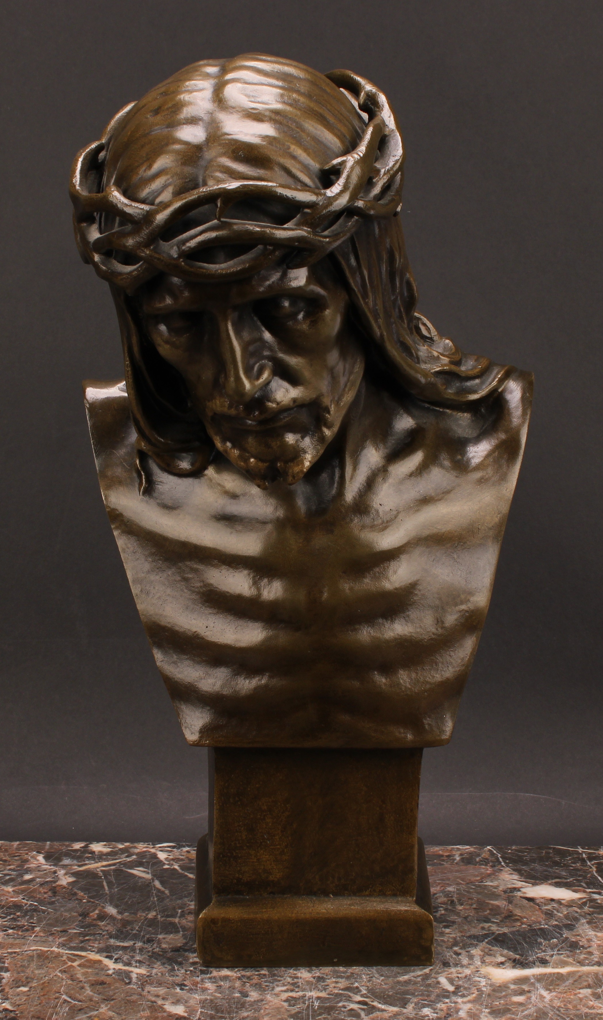 Victor Demanet (1895-1964), a brown patinated bronze, Christ With a Crown of Thorns, signed in the - Image 2 of 6