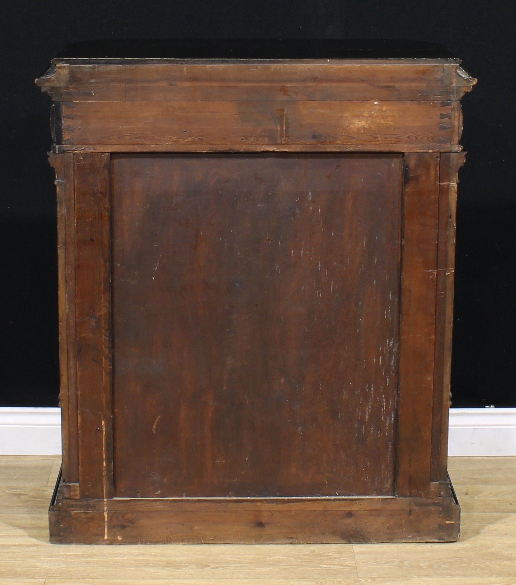 A pair of 19th century Continental ebonised and marquetry pier cabinets, each with a concave moulded - Image 7 of 12