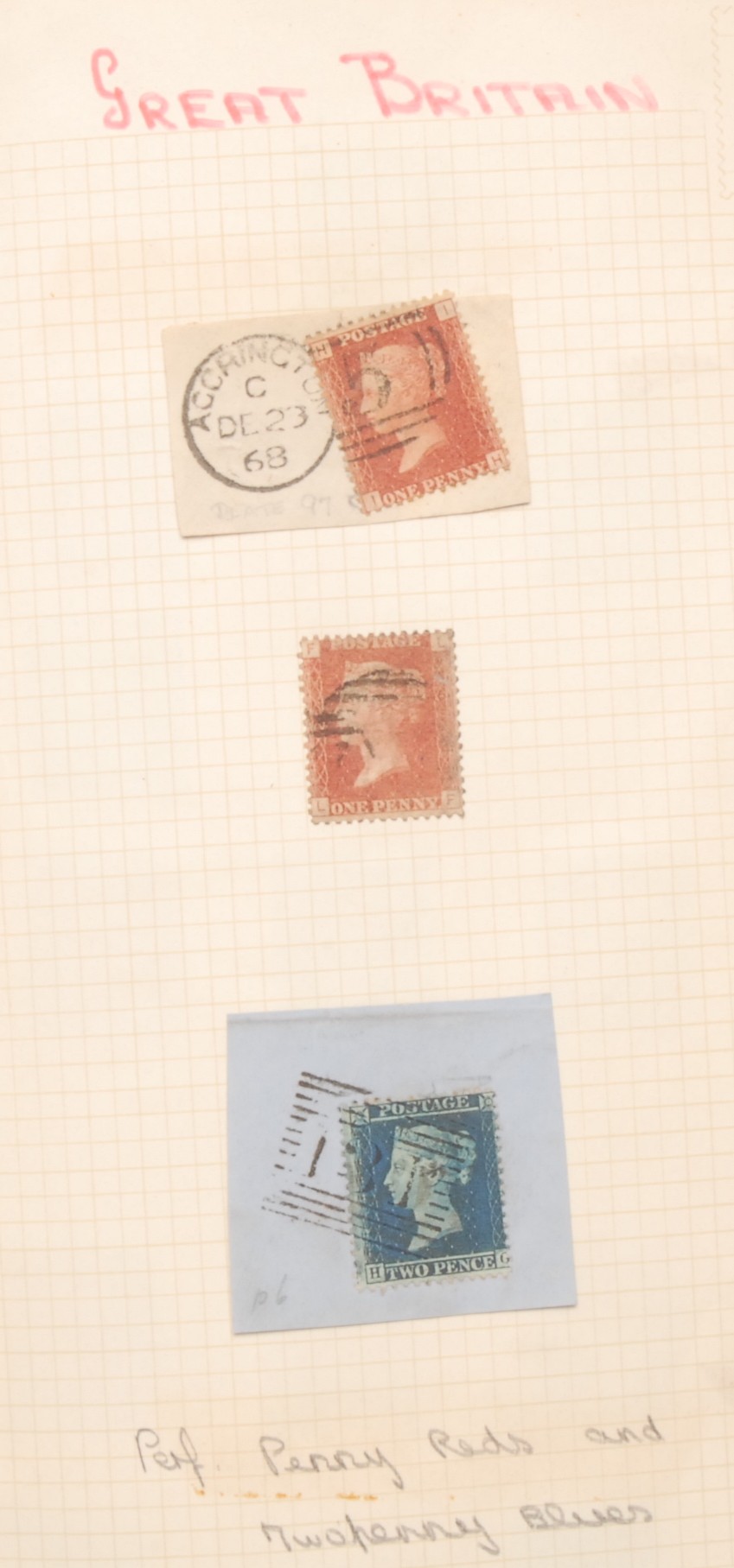Stamps - GB small album 1840 - 1970, QV 1d black, four margins, various S/printed, etc, strip of six - Bild 2 aus 3