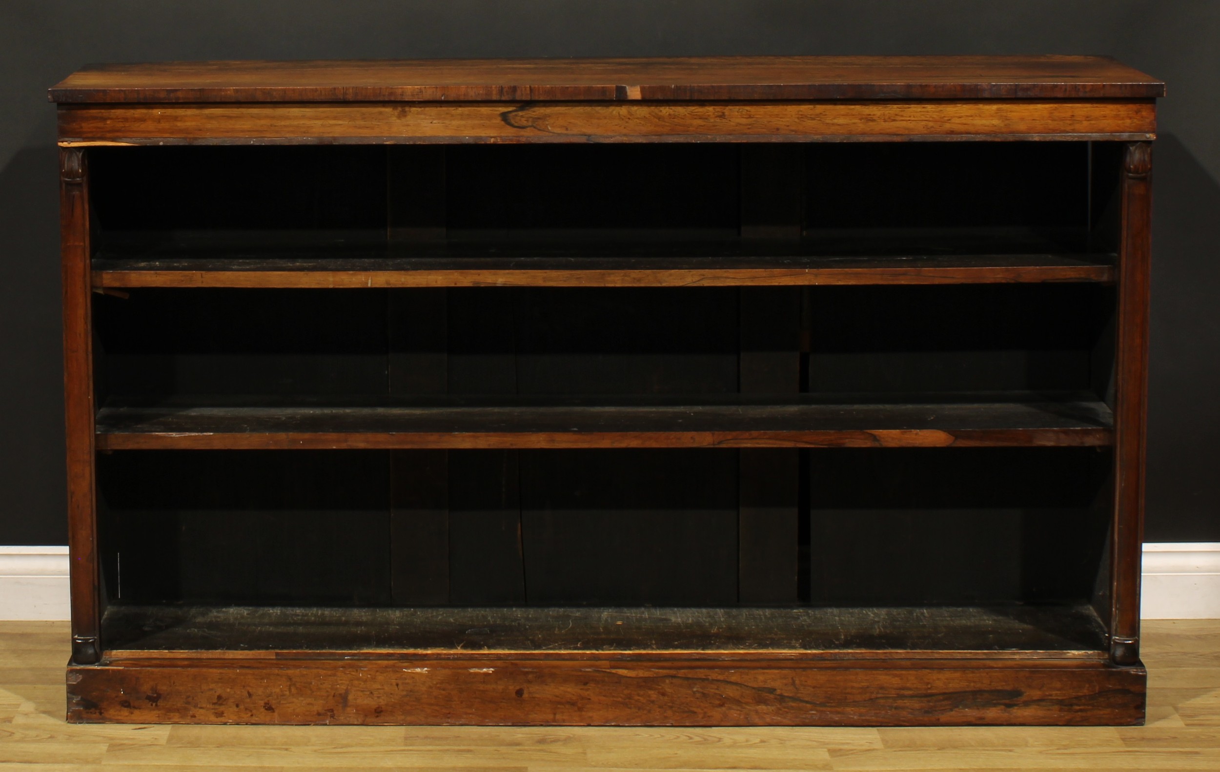 A William IV rosewood open bookcase, rectangular top above two adjustable shelves, flanked by - Image 2 of 4