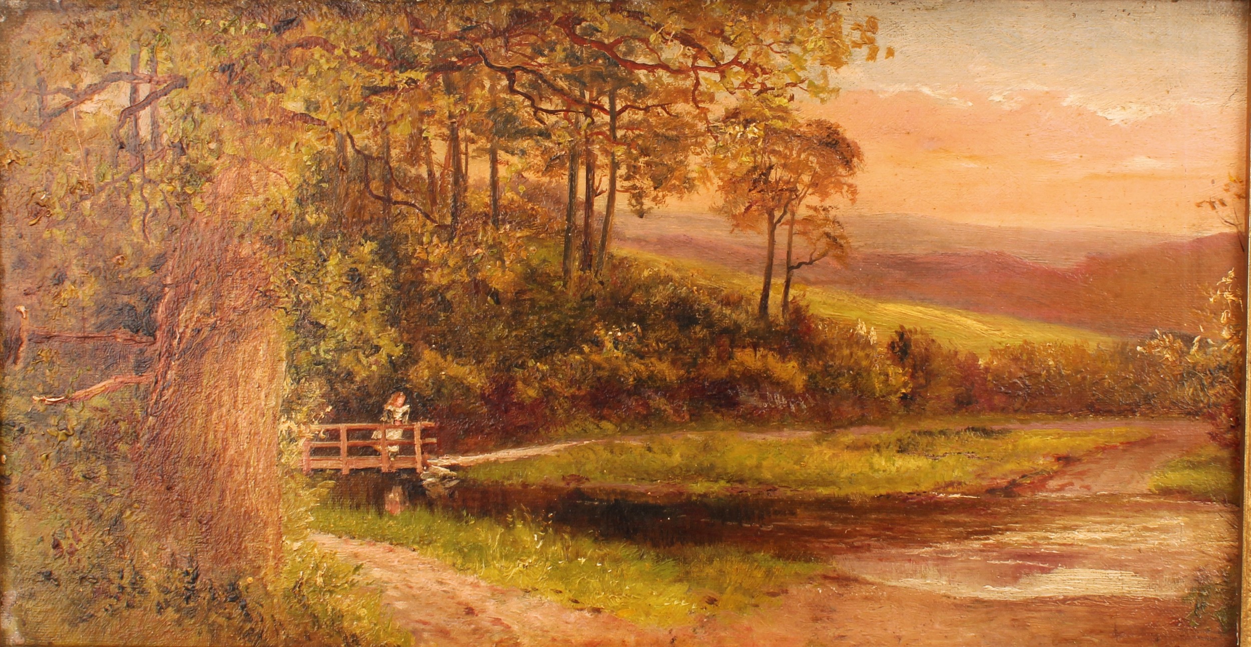 English School (19th century) The Rickety Bridge, oil on canvas, 19.5cm x 38cm