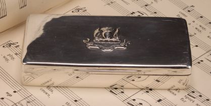 A large Victorian silver rounded rectangular stamp box, hinged cover enclosing a gilt interior