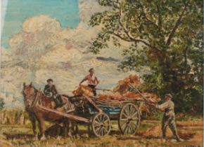 C. A. Owen, (Irish, 20th century) Gathering the Harvest, County Wicklow signed, oil on board, 29cm x