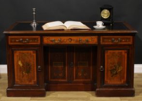 A Sheraton Revival parcel-satinwood crossbanded mahogany and painted desk, by Maple & Co Limited,